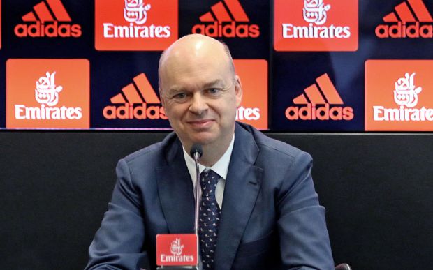 MILAN, ITALY - APRIL 14: In this handout photo provided by AC Milan, New AC Milan CEO Marco Fassone attends a press conferece to unveil AC Milan new owners on April 14, 2017 in Milan, Italy. (Photo by Handout/Getty Images)