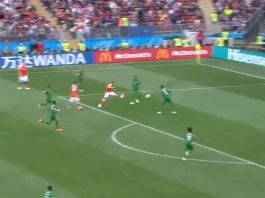 Video: Denis Cheryshevin täydellinen ulkosyrjälaukaus Saudi-Arabian verkkoon denis puoliaika