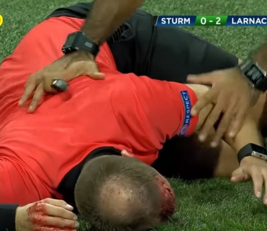 avustavaa erotuomaria heitettiin tuopilla päähän eurooppa-liigan matsi keskeytettiin