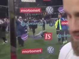 Video: Suomalaiskannattajan hämmentävä taustahyppy voitonjuhlissa perjantaina