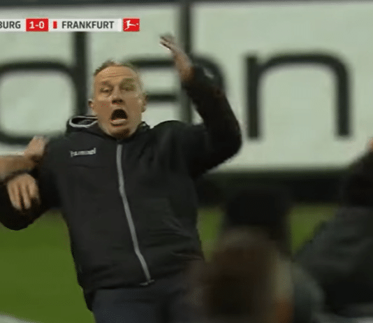 Video: Turhautunut Frankfurtin David Abraham jyrää Freiburg-manageri Christian Streichin kumoon