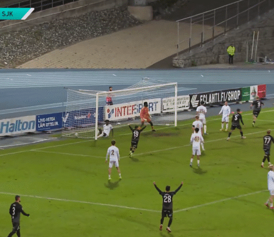 Video: Melkoinen onnenkantamoinen – FC Lahden Aaron Lindholm teki voittomaalin olkapäällään