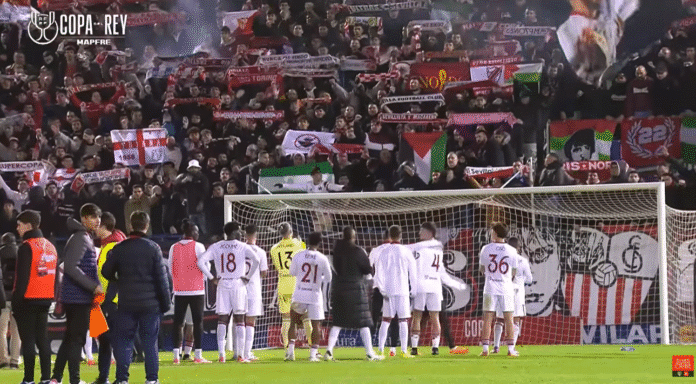 Video: 4000 Sevillan kannattajaa saapui vieraspeliin alasarjajoukkuetta vastaan Espanjan Cupissa