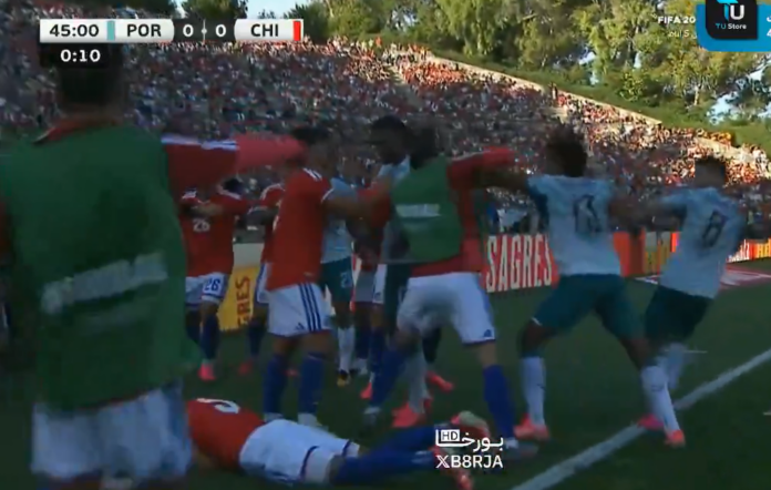 Video: Portugalin ja Chilen harjoitusmaaottelussa nähtiin joukkomylly avausjaksolla