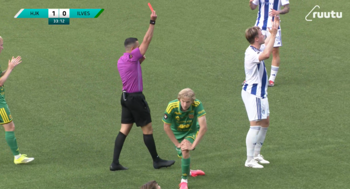 Video: HJK:n Ville Tikkanen otti suoran punaisen kortin toisessa peräkkäisessä ottelussaan